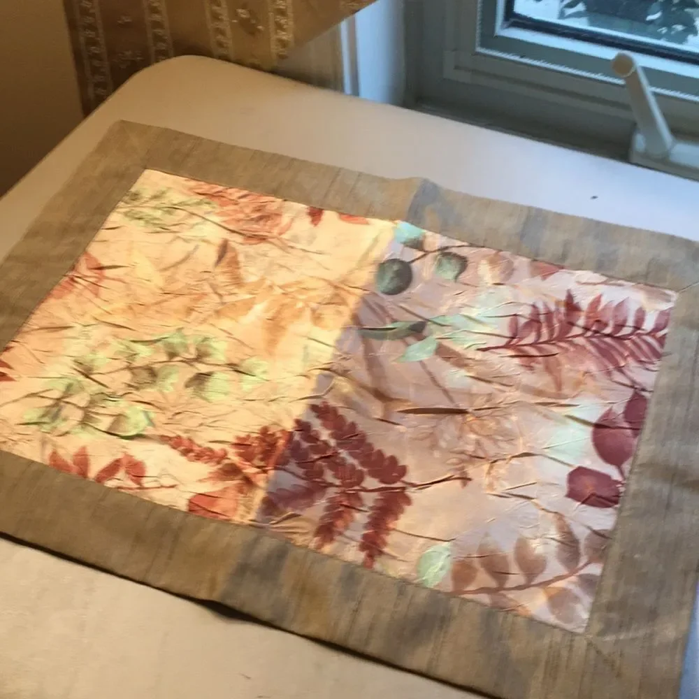 NWOT  Elegant Silk Cream, Beige and Brown Floral Table Runner/Dresser Runner